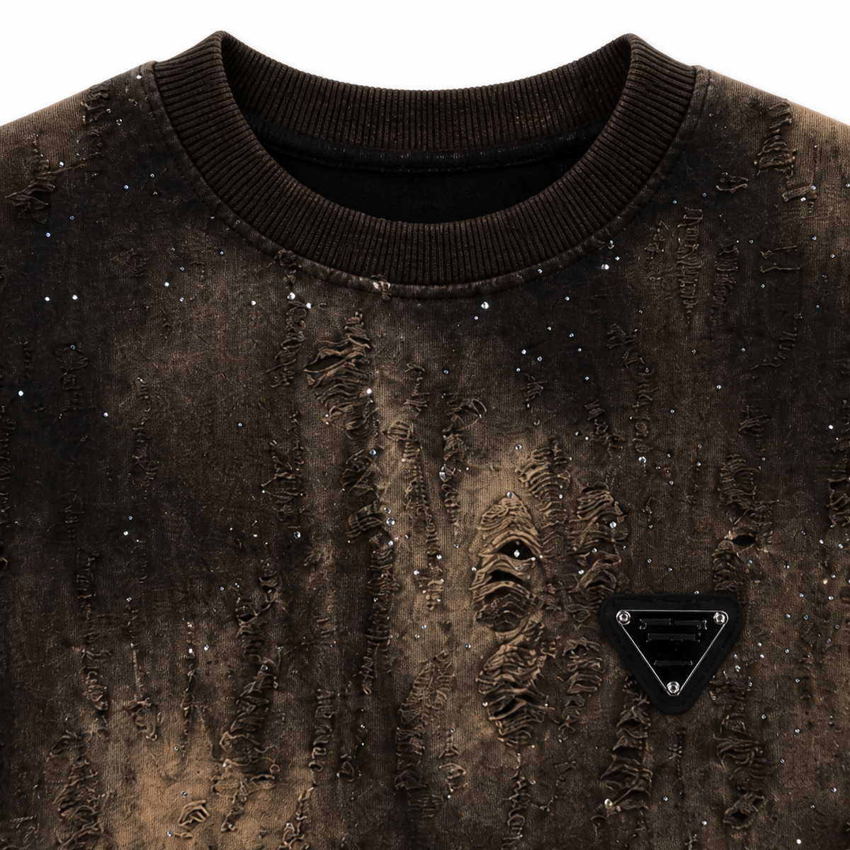 Distressed Crystal Wash Sweatshirt - chest detail
