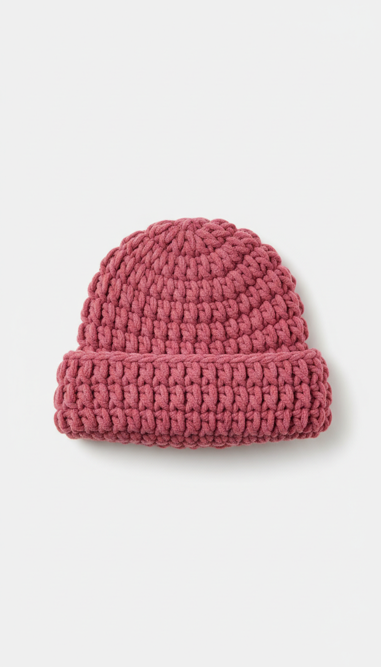 Chunky Crochet Hat in Berry Pink