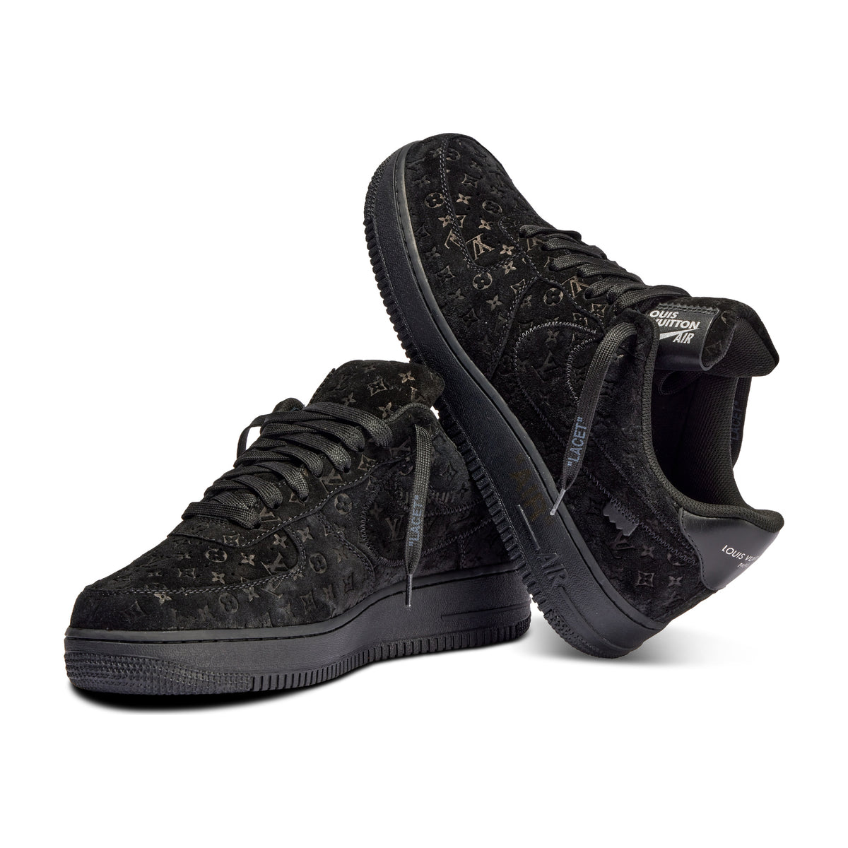 AF1 Low Black Monogram - Black - three-quarter pair view