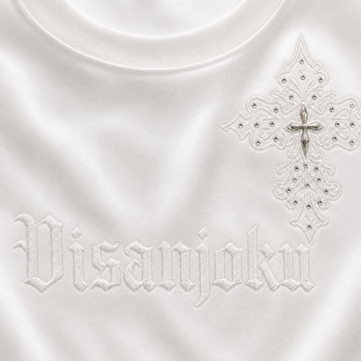 Crystal Cross Tee - Visanjoku embroidery detail