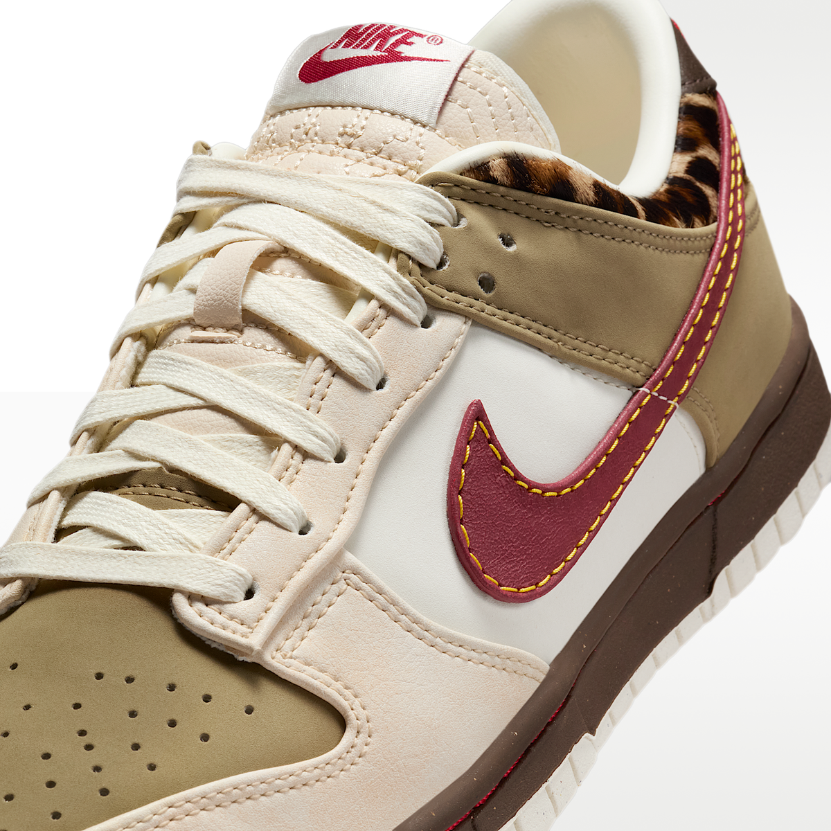 Leopard Court Low - Khaki Red - Khaki / Brown / Pearl White / Red - upper detail