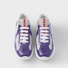 Violet patent mesh runner sneakers top view