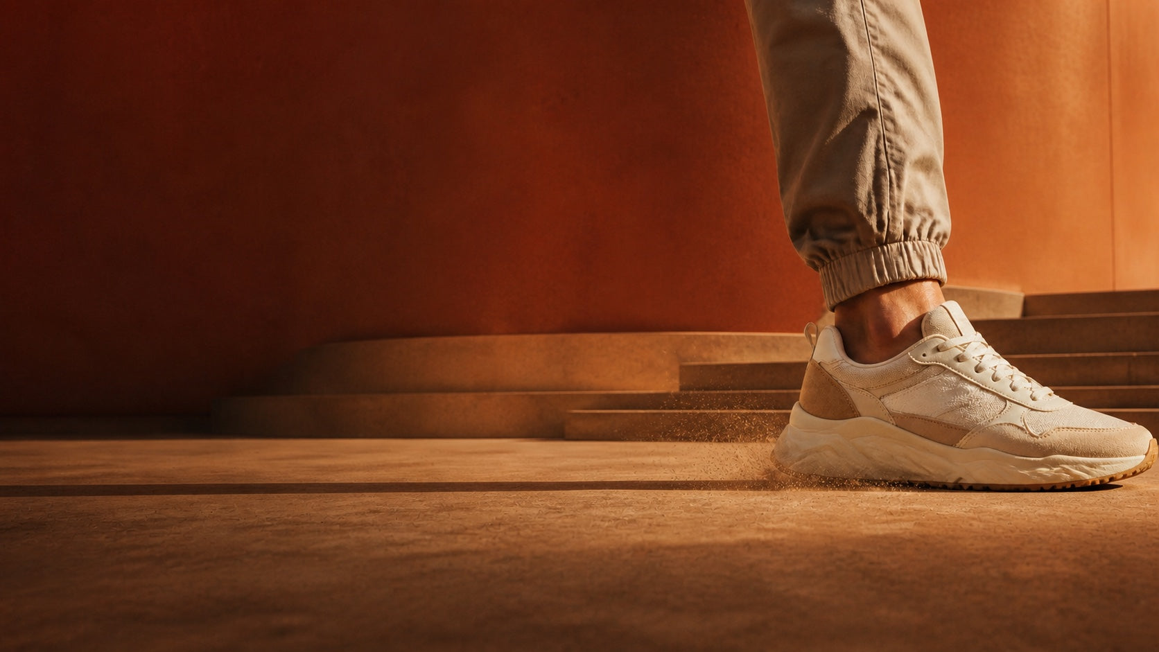 StrideVero ivory sneaker in warm architectural light